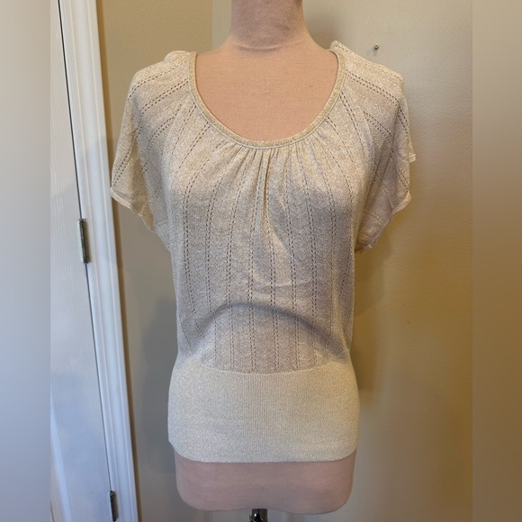 Forever 21 Metallic Knit Open Back Tie Short Sleeve Top Women’s Size Medium - Picture 2 of 7